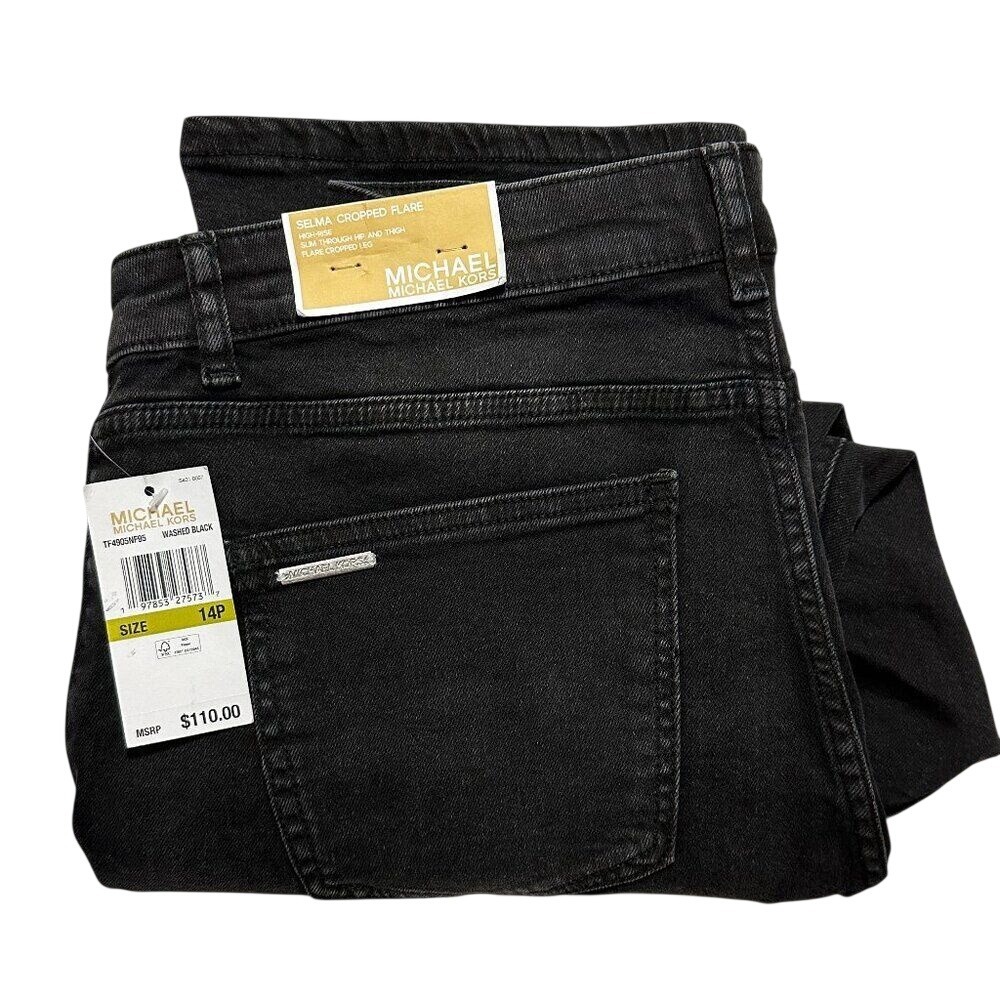 Michael Kors Women Jeans‎ Selma Hi Rise 14P Black Selma Crop Flare $110 NWT
